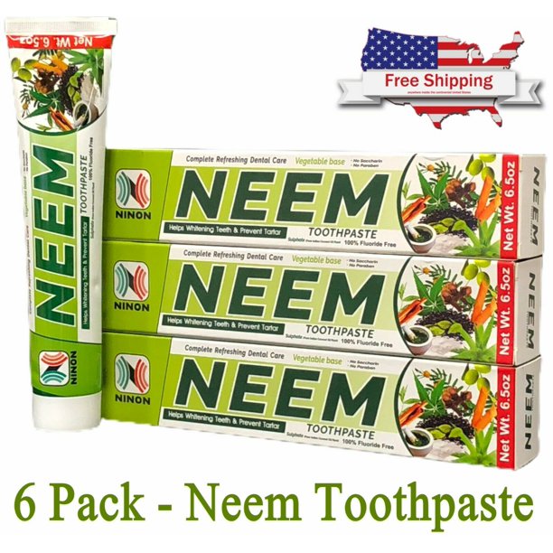 Neem Toothpaste 6 Pack Herbal Active Formula 100 Fluoride Free Bulk