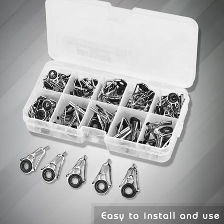 OTVIAP Fishing Rod Guide Ring, Fishing Rod Guide Set,LEO 80Pcs Durable Fishing Rod Guide Rings Tips Set in 10 Sizes Replacement Accessory