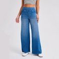 thumbnail image 2 of Jeans for Women Elastic High Waist Wide Leg Stretchy Baggy Streetwear Casual Denim Pants with Pockets, 2 of 5