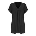 thumbnail image 2 of ZAZYULZ Summer Dresses for Women 2024 Women's Short Sleeved Solid Color Casual Loose V Neck Pleated Edge Doll Dress Sundresses for Women 2024 Summer Sundress Summer Party Dress(Black,XXL), 2 of 9