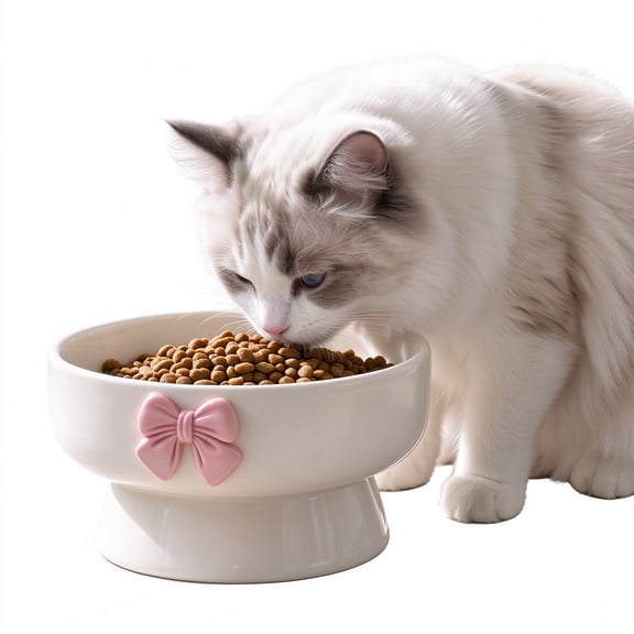Lipengxiao Ceramic Elevated Pet Bowl, Neck Friendly Spill Proof Non Slip Food Water Bowl for Cats & Small Dogs, Indoor Use