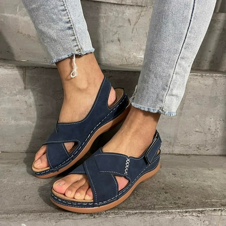 

AXXD Wedge Sandals for Women Summer Plus-size Wide Strip Back Empty Paste Sandals
