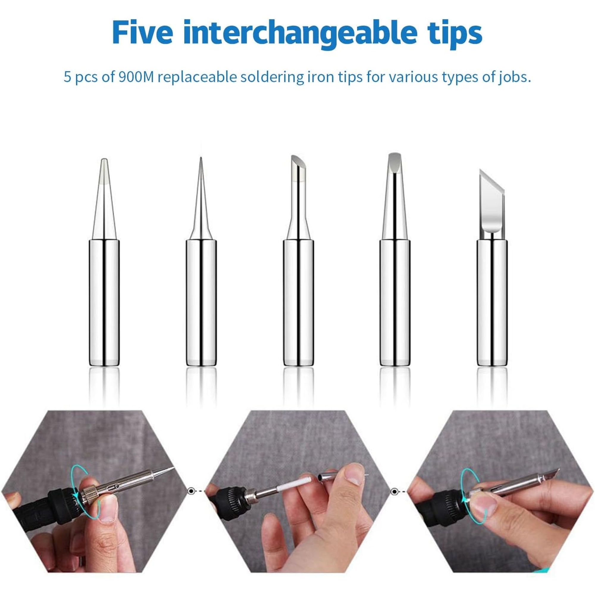 Soldering Iron Kit Electric 60W 110V Adjustable Temperature Soldering Gun Welding Tools, 5pcs Replacement Tips and Solder Wire (Basic)