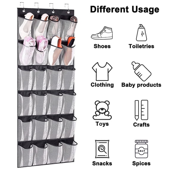 Non-woven Fabric Hanging Bag with Hook 24 Mesh Pocket 6 Layers Large Capacity Foldable Over Door Hanging Hat Shoe Storage Pouch Organizer Home Supplies