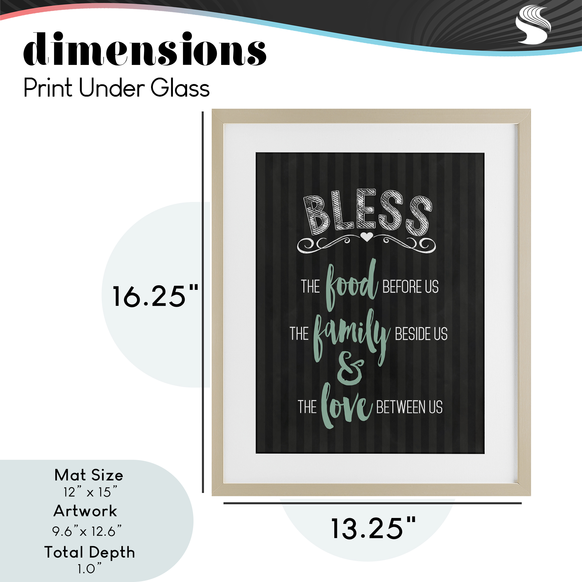 Bless The Food Family & Love Birch Framed Print Under Glass, design by Lettered and Lined