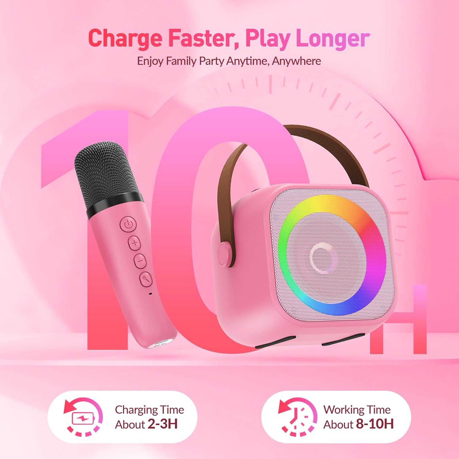 Mini Karaoke Machine with 2 Wireless Microphones for Kids Adults,Portable Bluetooth Karaoke Speaker with Party Lights,Christmas Birthday Gifts for Girls Ages 4, 5, 6,7, 8, 9, 10,12+ Family Home Party
