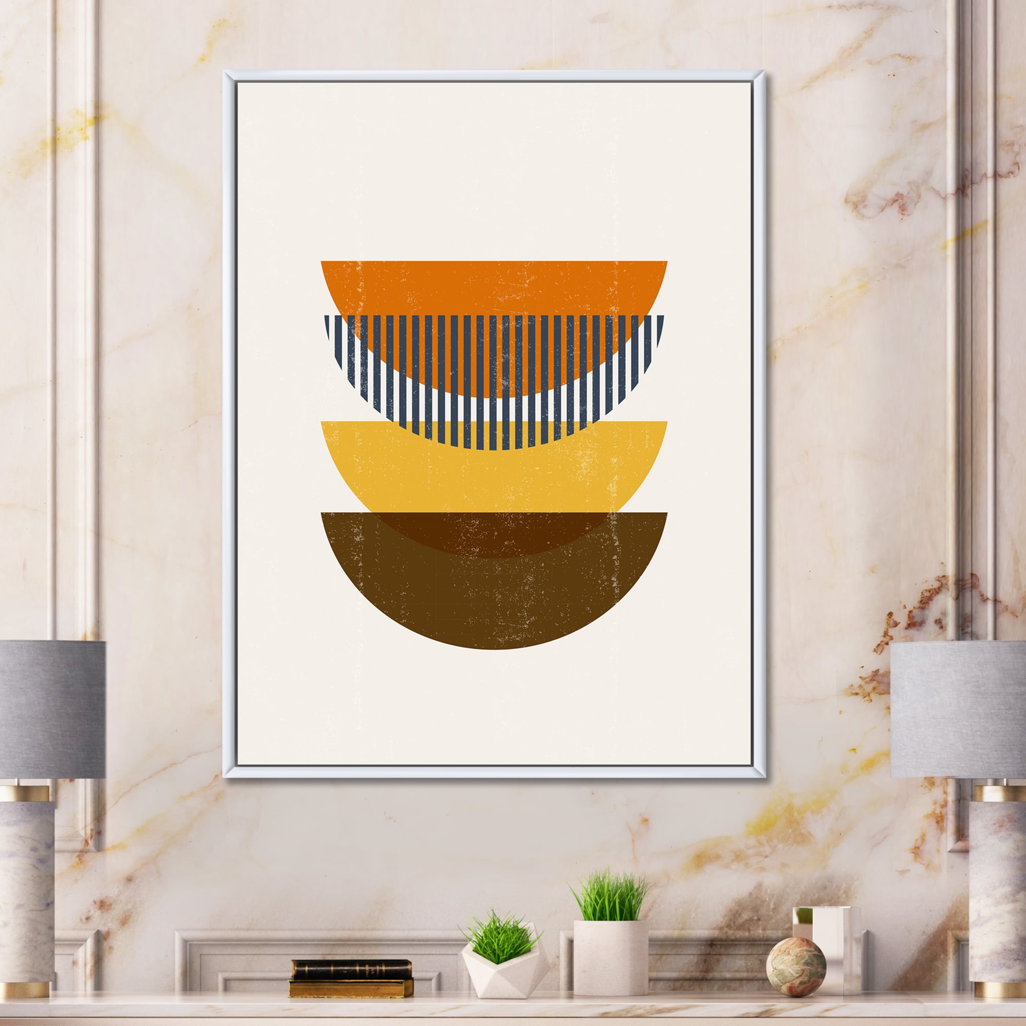 Designart 'Abstract Moon Geometric In Earth Tones' Modern Framed Canvas Wall Art Print