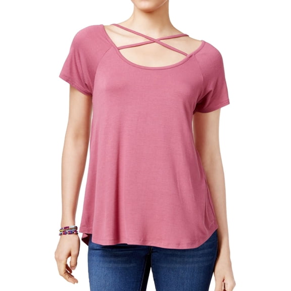 Hippie Rose Womens Criss Cross Basic T-Shirt, Purple, Juniors, Medium