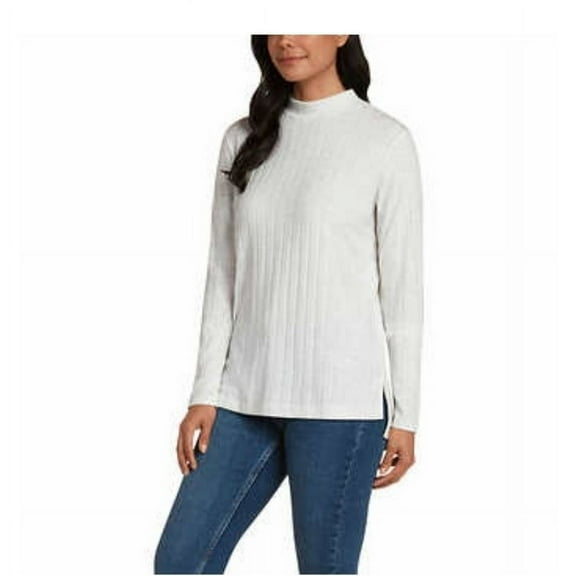 Matty M Women's Mock Neck Brushed Ribbed Knit Sweater Tunic Top (Gray, S)