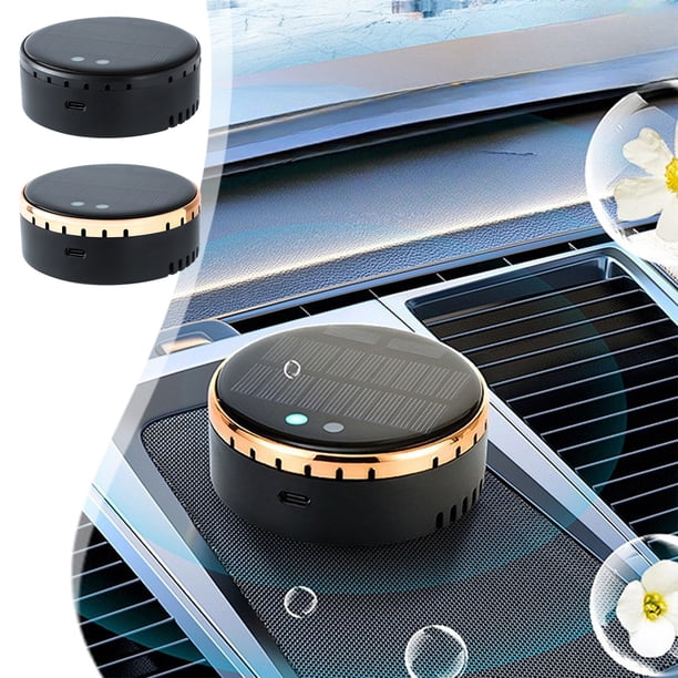 Purificador de aire solar USB - Mini purificador portátil de coche de sobremesa con aromaterapia, desodorizante para dormitorio, salón, oficina, negro
