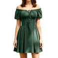 thumbnail image 2 of Women's Gothic Mini Dress Off Shoulder Puff Sleeve Lace Up Corset Dresses Sweetheart Neck A-Line Skater Dress Dark Vintage Halloween Costume Cosplay, 2 of 7