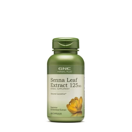 GNC Herbal Plus Senna Leaf Extract 125mg Supplement, Vegetarian, Natural Laxative, 100 Capsules, 100 Servings