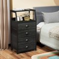 thumbnail image 4 of Furnulem Tall 4 Drawers Dresser, Vertical Storage Tower Black Dresser for Bedroom, Hallway, Entryway, Nursery, Closet Organizer, Nightstand Bedside Table Furniture, Sturdy Steel Frame, Wood Top, 4 of 5