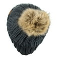 thumbnail image 4 of C.C Thick Cable Knit Faux Fuzzy Pom Fleece Lined Skull Cap Cuff Beanie, Dark Melange Gray, 4 of 4