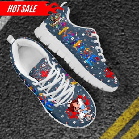 

Spring Premium Nurse Shoes Flats Sneakers for Women s Cartoon Physio Surgical Design Lace Up Footwear Medical Shoe