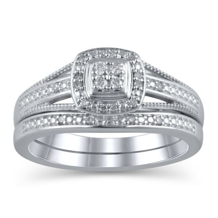 1/10 Carat T.W. JK-I2I3 diamond Cushion Bridal Set in sterling silver, Size 8