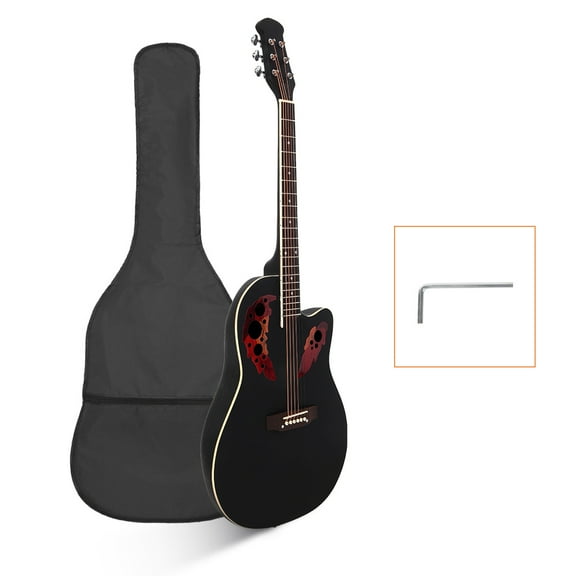 41inch Cutaway Round Back Acoustic Guitar Spruce Top Grape Hole, Black