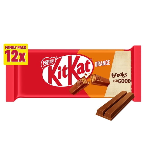 KitKat 2 Finger Chocolate Orange Biscuit Bars 12 Pack Multipack 248.8g, Imported from Britain
