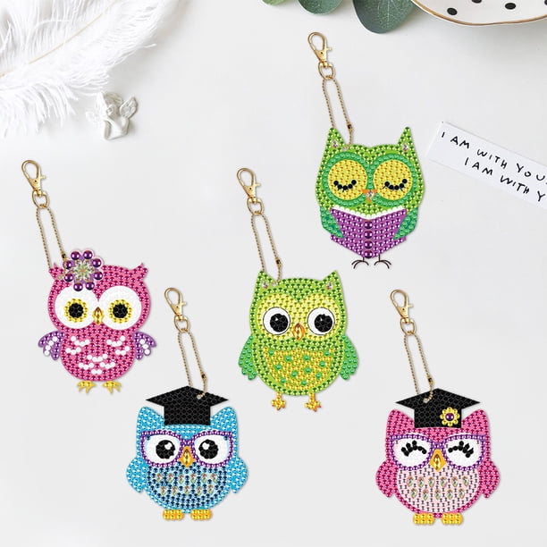 Cuadros Decorativos 5 uds diamante pintura búho llavero DIY cristal taladro llavero (YSGJ018) Wdftyju embutido en tela
