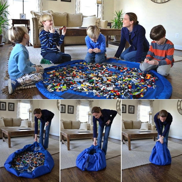 Tapete de juego para niños de 100 cm (azul), plegable, bolsa de almacenamiento para juguetes, organizador de juguetes para niños.