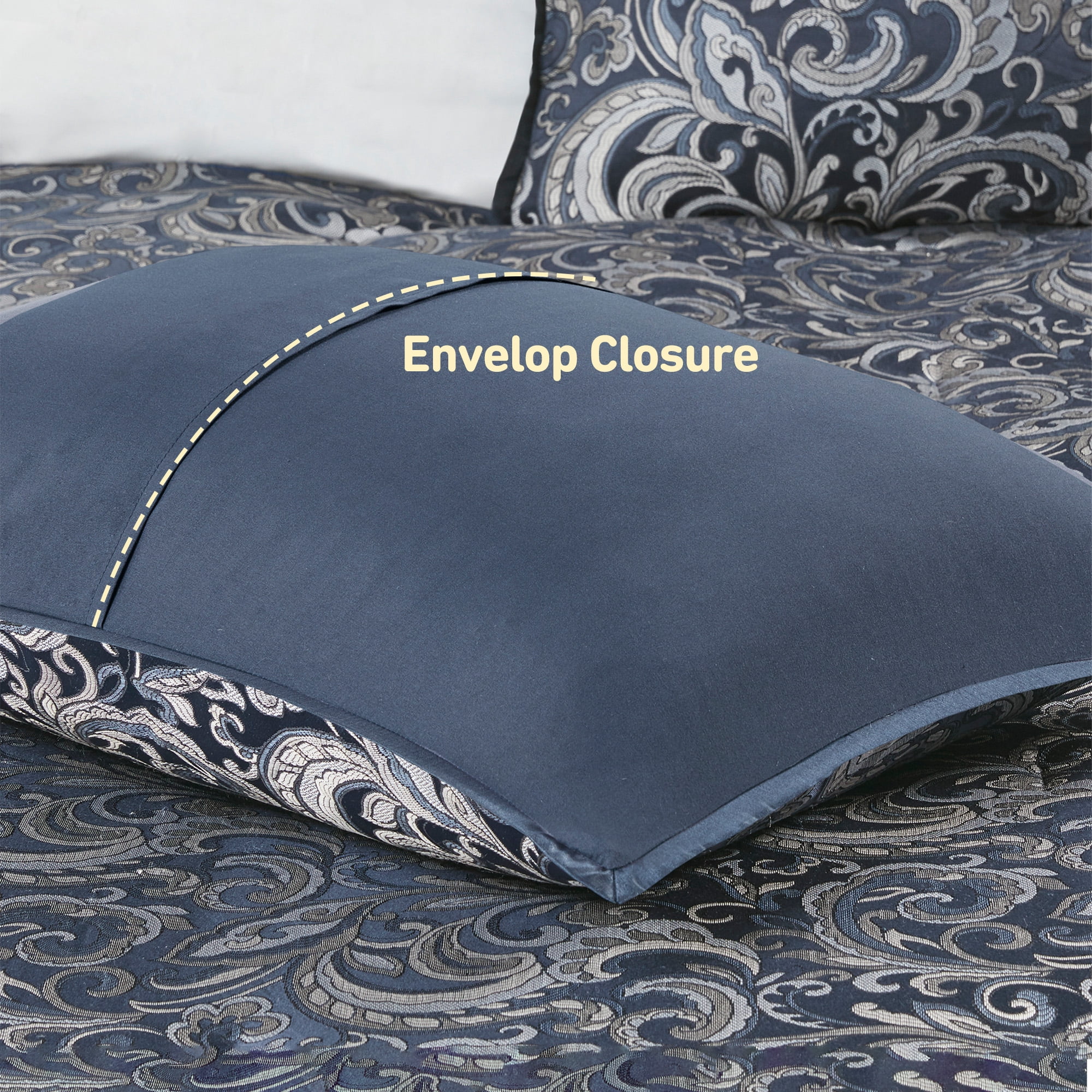 Regency Heights 8 Pieces Jacquard Comforter Set with Bedskirt and Decor Pillows, Queen, Navy