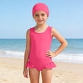thumbnail image 2 of WERYOUNG Girl's One-Piece Swimsuits Solid Color Sleeveless Scoop Neck Swimwear With Swim Cap Swimming Pool And Beach Soft Breathable Swim Wear, 2 of 4