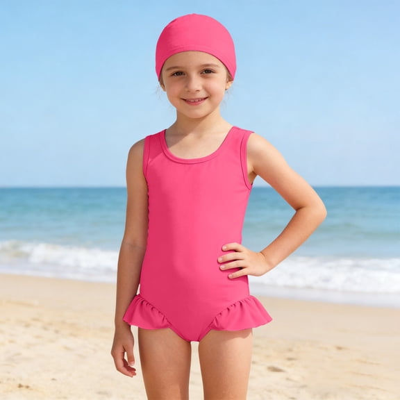 Kids Swim Dress Pink Kids 1 Piece Swimsuit Girls Sleeveless Quick Dry Sport Beach Swimwear 3-4 Years