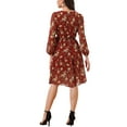 thumbnail image 3 of INSPIRE CHIC Women's Boho Floral V Neck Bishop Sleeve Below The Keen Wrap Dress S Burgundy, 3 of 6