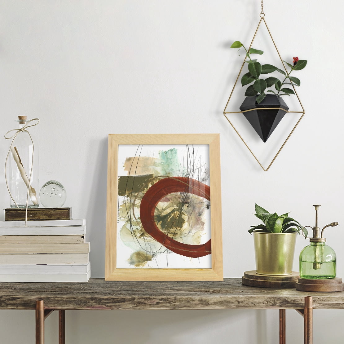 Rusted Loops II - Framed Print w/glass - Natural Wood