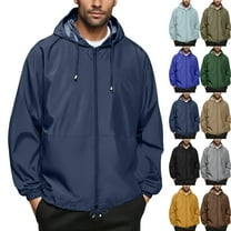 Summer Autumn Mens Rain Jacket Raincoat Windbreaker Running Waterproof Lightweight Packable with Hood Travel Hiking Cycling Trendy Coat for Outdoors Activities Plus Size