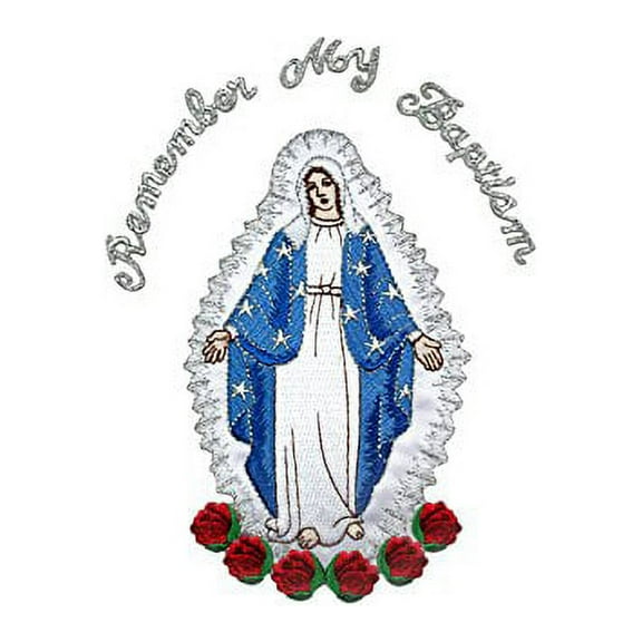 Full Embroidered Virgin Mary Applique Patch Silver Metallic Santa Maria Motif (English)
