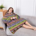 thumbnail image 5 of Oversized Wearable Blanket Hoodie,Purple Boho Tribal Birds and Meanders Pattern Sherpa Blanket Hoodie with Super Pockets,Super Warm Fuzzy Pullover for Women & Men, 5 of 6