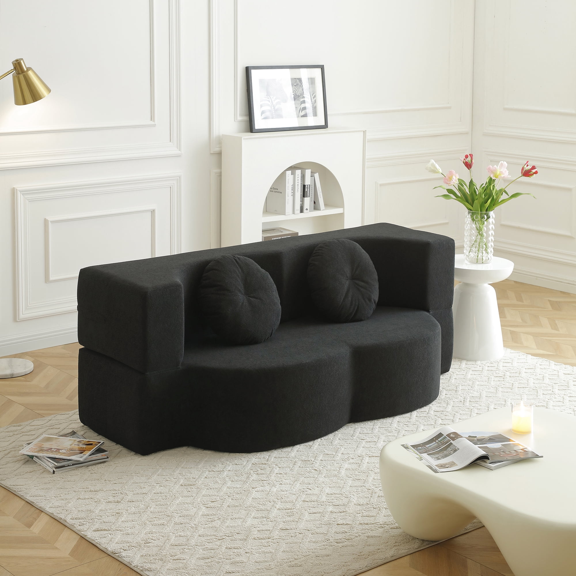 Leumius 2-in-1 Folding Sofa Bed with Pillow,Twin Sleeper Sofa,Floor & Futon Loveseat Couch,Foam Folding Mattress Sleeper for Living Room,Office,Apartment,Black