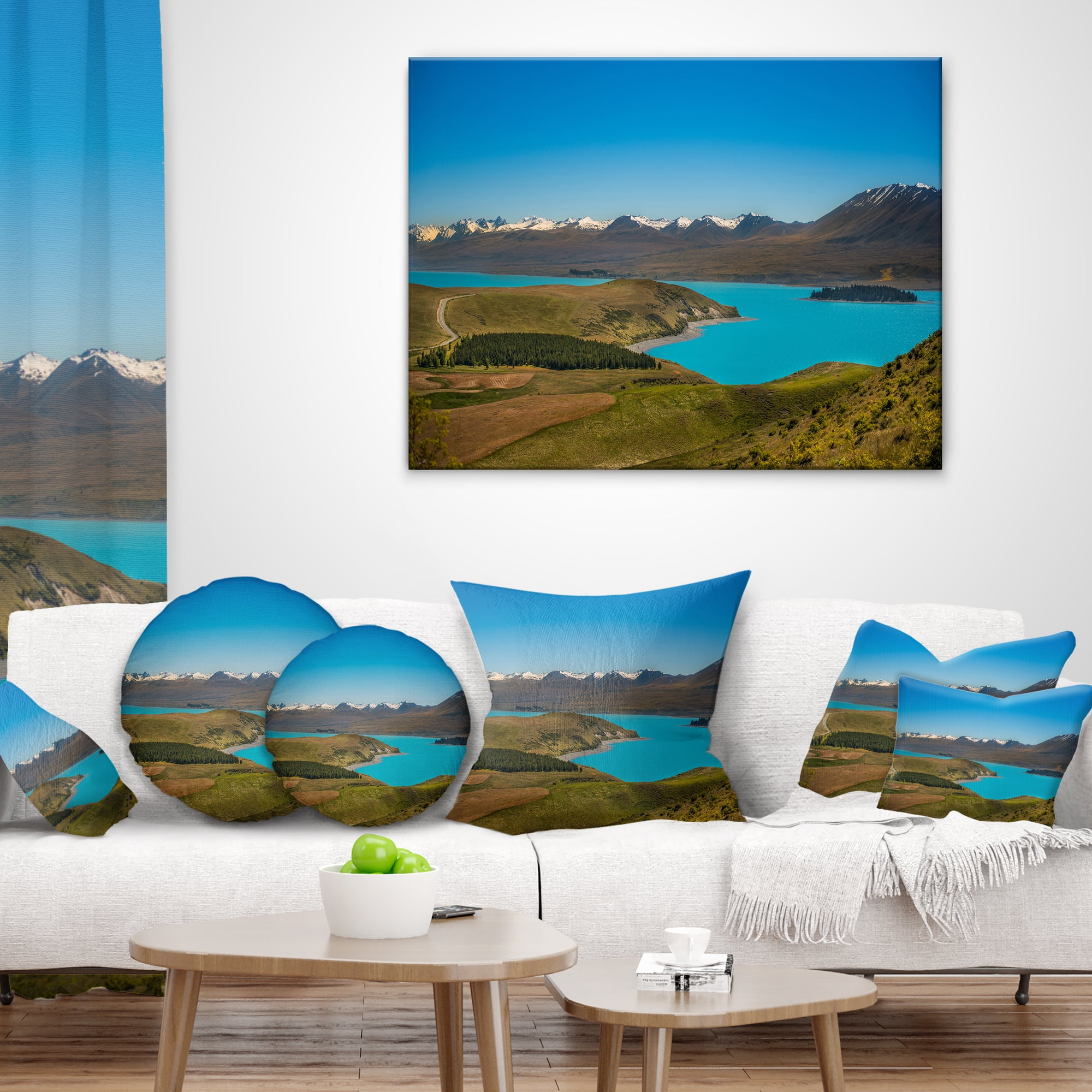 Designart Fantastic Calm Landscape of New Zealand - Landscape Printed Throw Pillow - 12x20