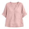 thumbnail image 5 of Womens Tops Casual 100% Cotton V-Neck Button Five-Quarter Sleeve Top, 5 of 8