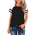 thumbnail image 1 of Nouveau T-Shirt Col Rond pour Femmes à Manches Courtes, Haut Décontracté à Blocs de Couleur, 1 of 2