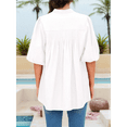 thumbnail image 6 of Women'S 2025 Summer Short Lantern Sleeve Tops Loose Fit Button Down Shirt Casual Pleated V Neck Blouses White S, 6 of 8