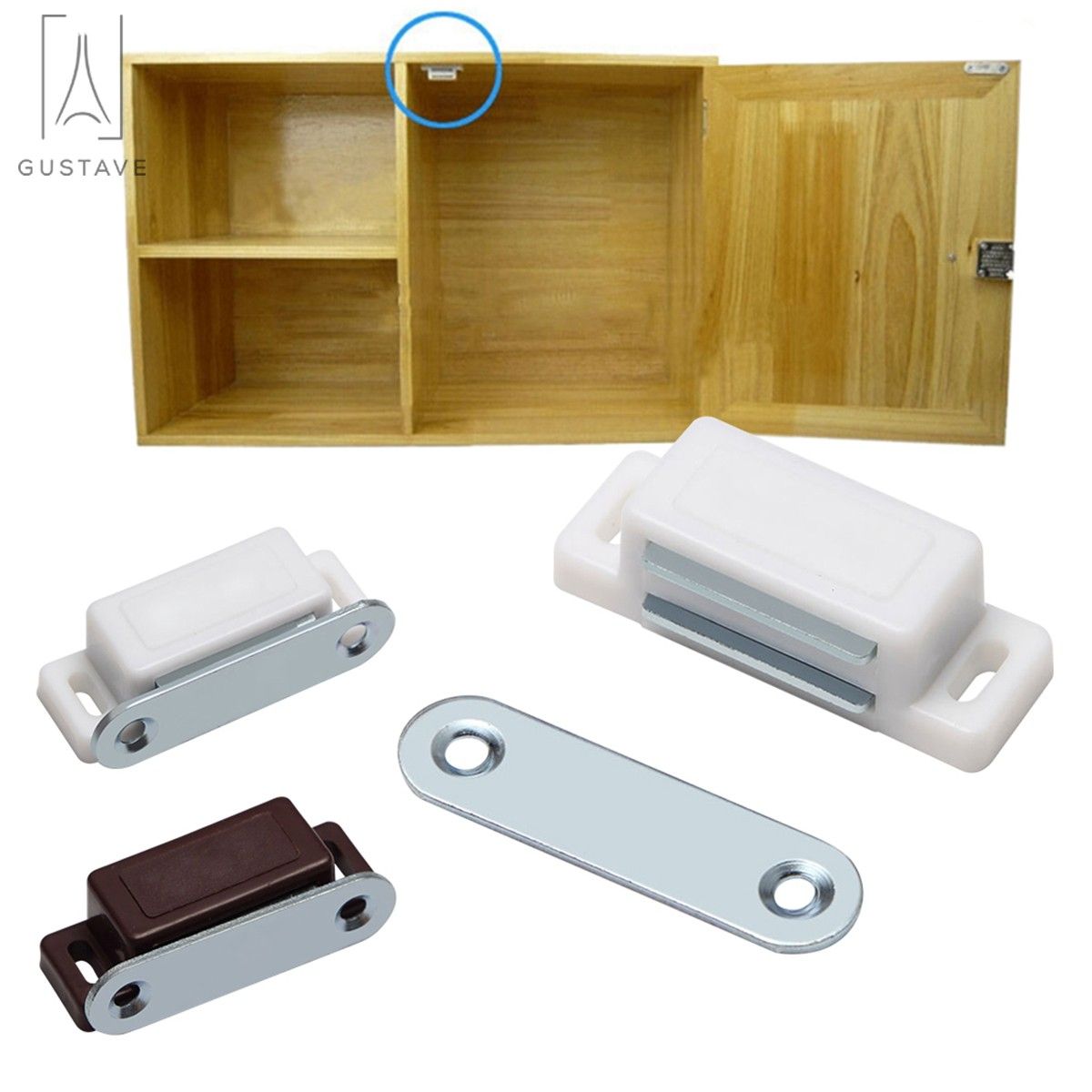 Gustave Brown Magnetic Door Catch for Kitchen Bathroom Cupboard Wardrobe Closet Closures Cabinet Door Drawer Latch (20 Pack) - image 2 of 8