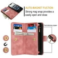 thumbnail image 5 of ELEHOLD for iPhone 16e Wallet Case,Flip Leather Women Men Credit Card Cash Slot Zipper Kickstand Shockproof  Protective Case with Crossbody Wrist Strap for iPhone 16e,Rosegold, 5 of 8