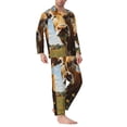 thumbnail image 2 of Susaid Daisy Flower Field Cow Print Men's Long Sleeve Pajama Set, Two-Piece Button-Down Loungewear PJs Set, Comfortable Sleepwear for Relaxation-Large, 2 of 7