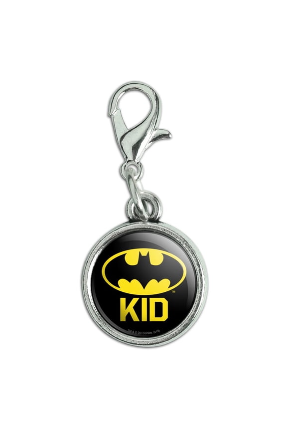 Batman Bat Kid Shield Logo Antiqued Bracelet Pendant Zipper Pull Charm with Lobster Clasp