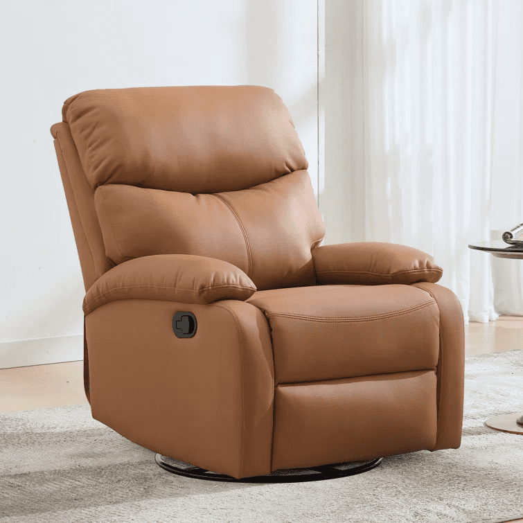 Set of 2 Khaki Small Genuine Leather Recliners with 360° Swivel & Rocking Motion, Modern Space-Saving Chairs for Home & RV