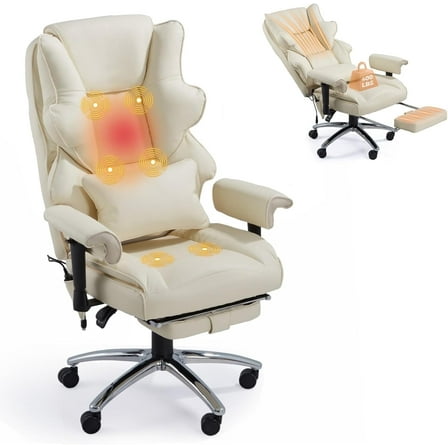 Executive Office Chair With Footrest-6 Point Massage & heated , High Back PU Leather & ergonomic Lumbar Support