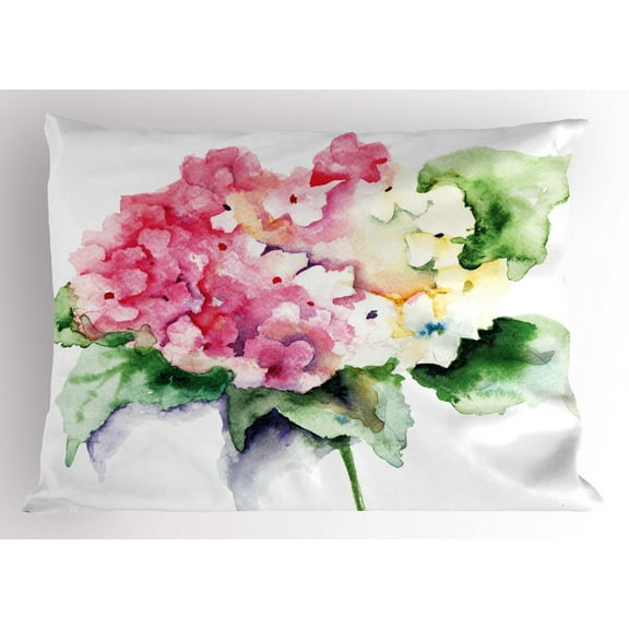 Ambesonne Floral Pillow Sham, Hydrangea Flower Bouquet, 26" X 20", Forest Green Yellow Pink