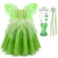 thumbnail image 1 of KAWELL Princess Robe de Fête Costume pour Petites Filles Chic Noël/halloween Enfant Jeu de Rôle Jupe Fée Verte avec Accessoires de Luxe Tenues,4/5, 1 of 5