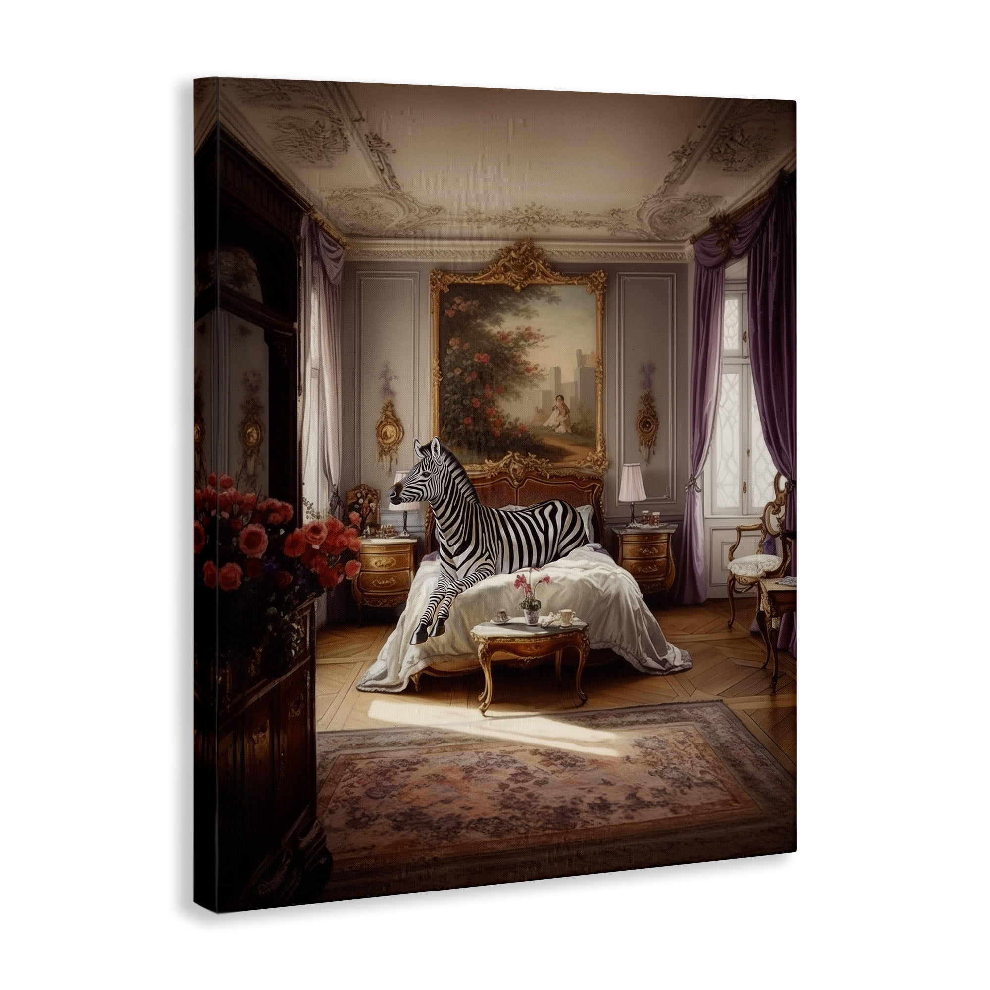 Stupell Industries Zebra in Regal Room Animals Painting Wrapped Canvas Art Print Wall Art, 24 x 30