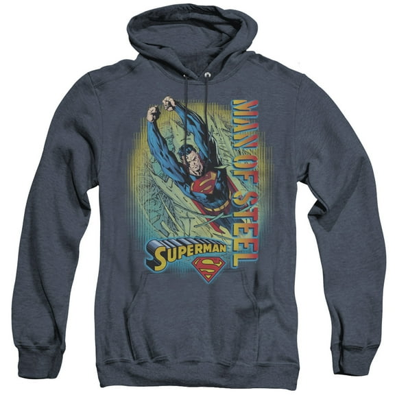 Superman Breakthrough Adult Heather Hoodie Sweatshirt Navy