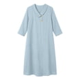 thumbnail image 4 of Guieoi Cotton-Linen Dresses for Women Solid-Color Collared 3/4-Sleeve Dress with Pockets Blue XL, 4 of 4