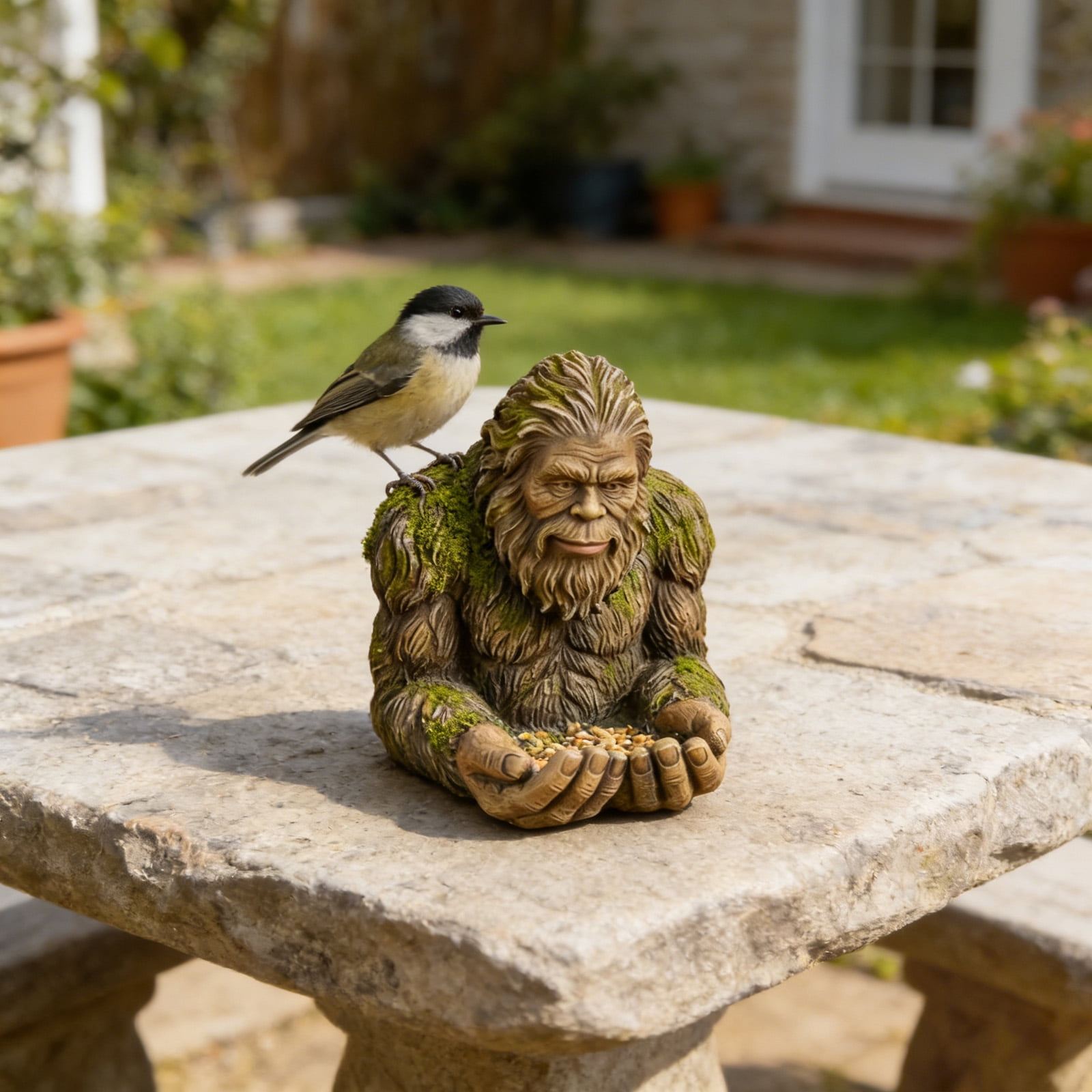 JIhuahe Bigfoot Bird Feeder Outdoor Garden Statue, Mystical Creature Themed Hanging & Tabletop Ornament, Fun Yard & Patio Decoration for Bird Lovers