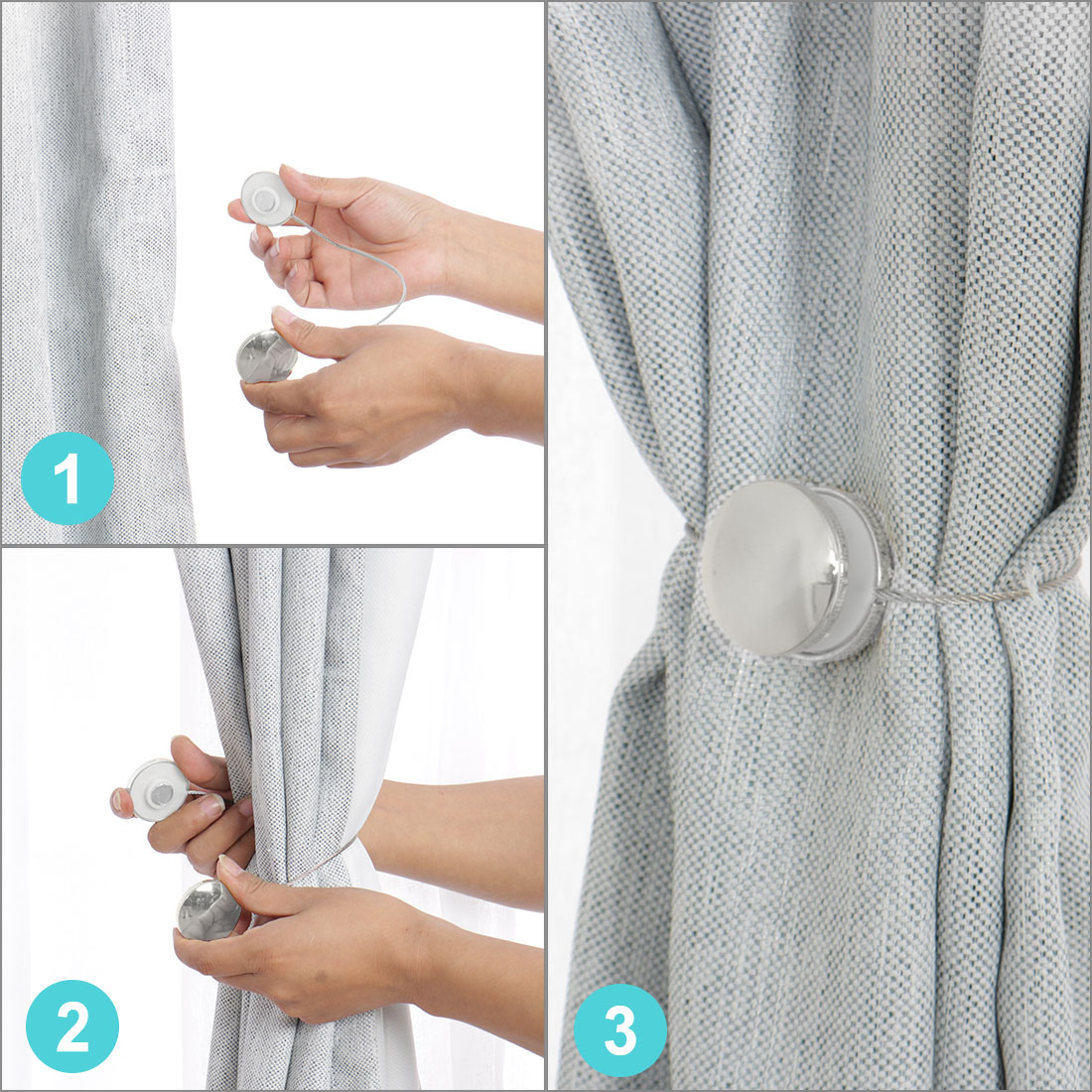 Unique Bargains 4 Pieces Curtain Tiebacks 24 Inch Tiebacks Rope Holder Silver Tone